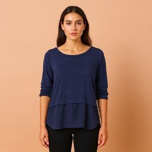 Gibson Women's Deep Blue Layered Long Sleeve Top